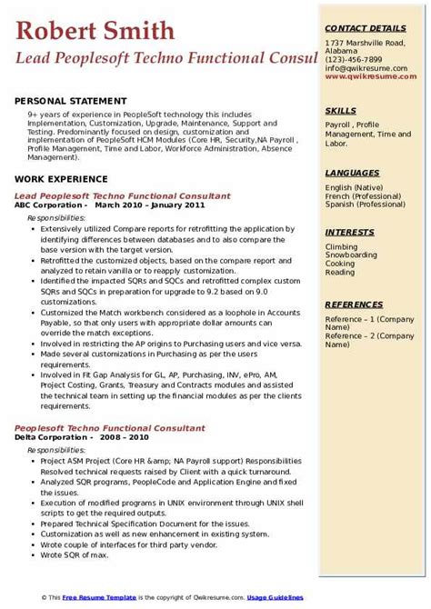 Peoplesoft finance functional resume